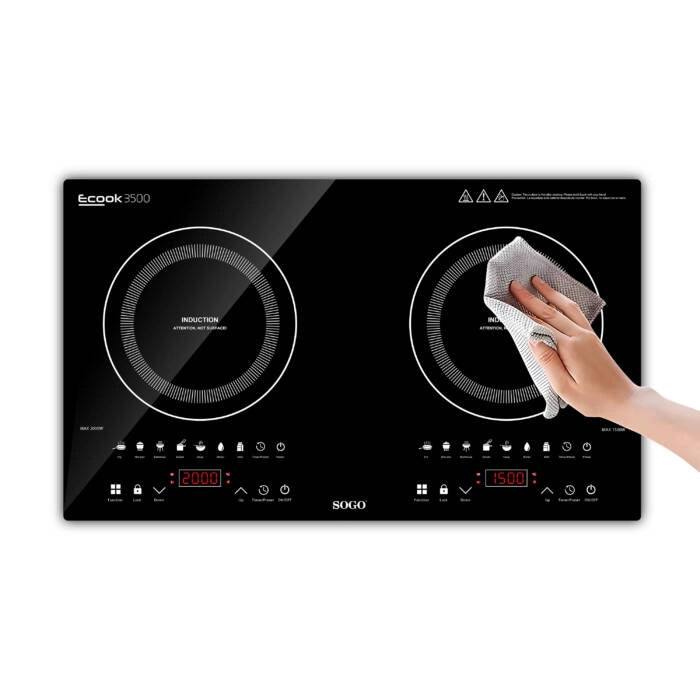 Piano cottura a induzione doppio 3500W con 2 zone, controllo touch e 7 programmi, temperatura 60-300°C per cucina - Sogo