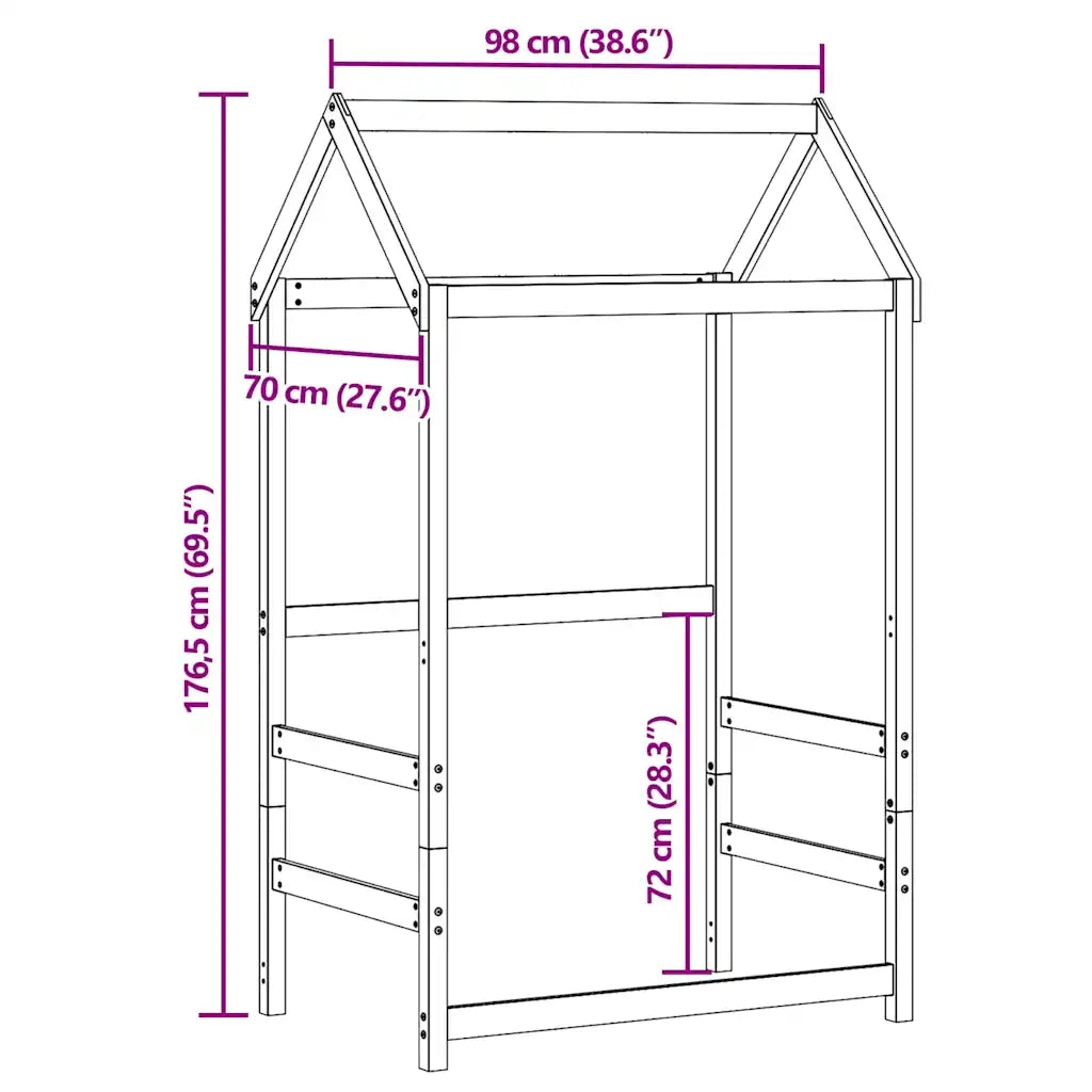 Tetto Letto Bambini Marrone Cera 98x70x176,5 cm Massello Pino