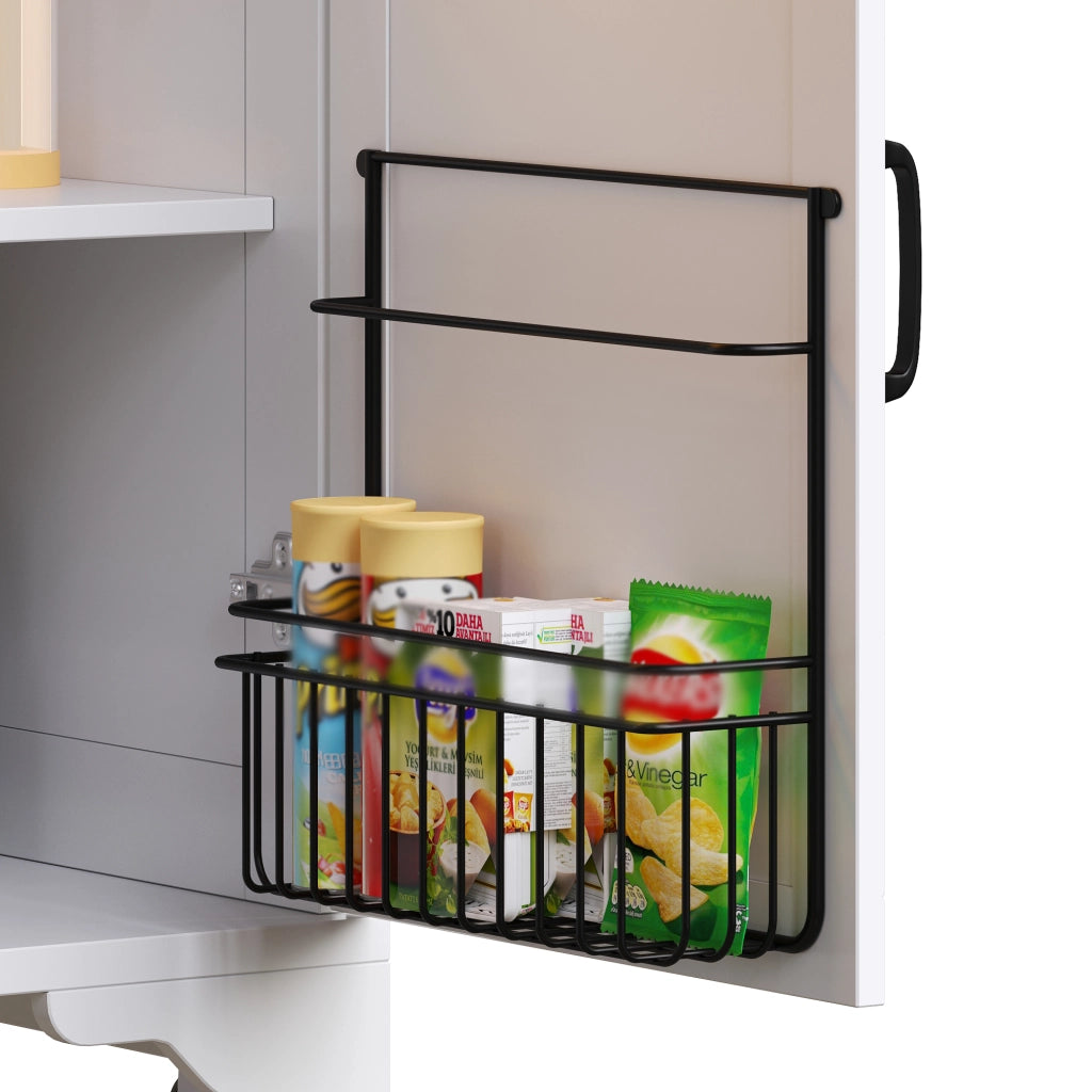 OKWISH Carrello da cucina con piano pieghevole, vani portaoggetti su due lati, luce led e ruote, per cucina e soggiorno, MDF, Bianco