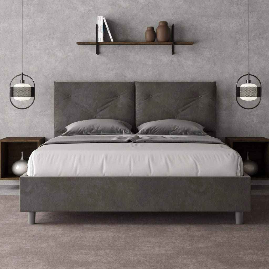 BS COM Letto queen size senza rete imbottito 150x190 microfibra grigio Large