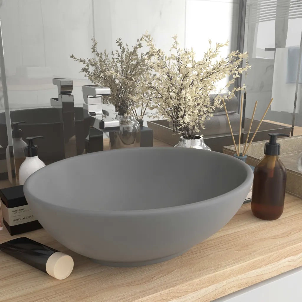Lavandino Lusso Ovale Grigio Chiaro Opaco 40x33 cm in Ceramica CFW6745638
