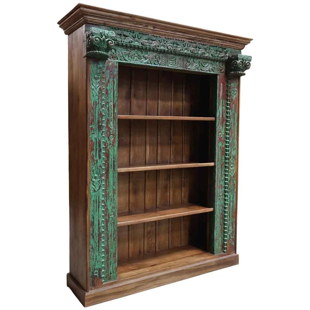 Libreria/scaffale in legno verde artigianale, 166x53x213h cm