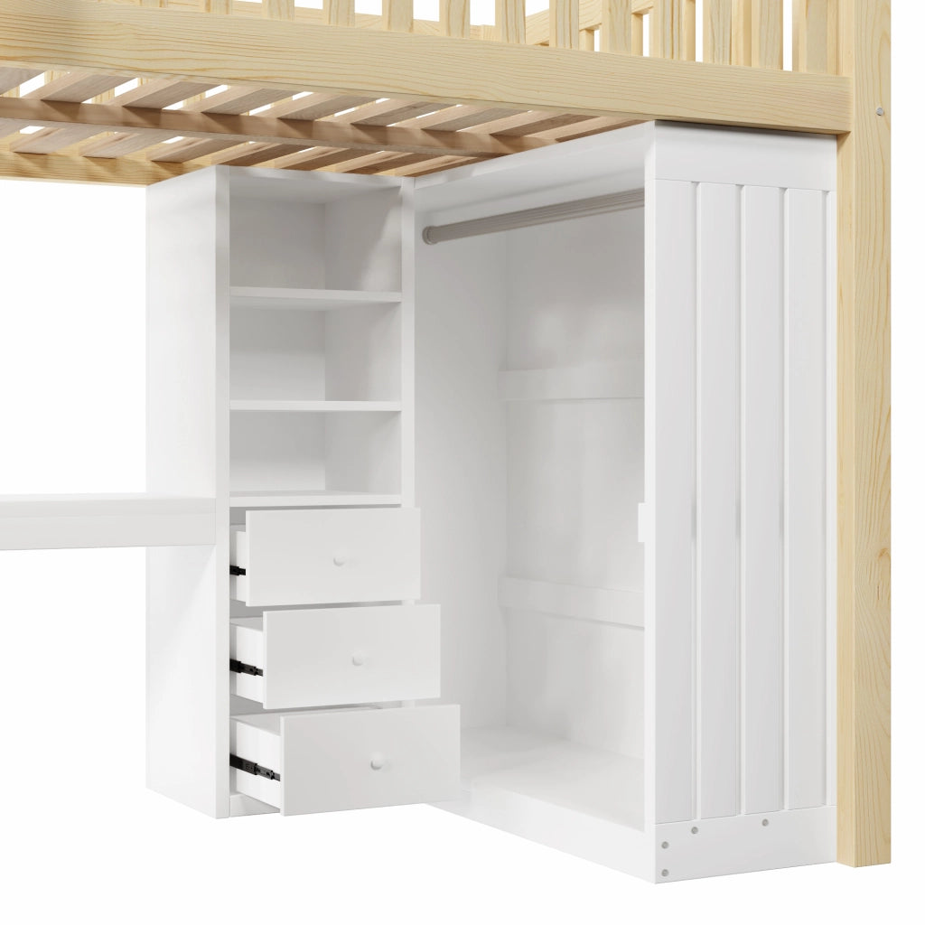 LETTO a soppalco con scrivania e armadio 140x200 cm Naturale