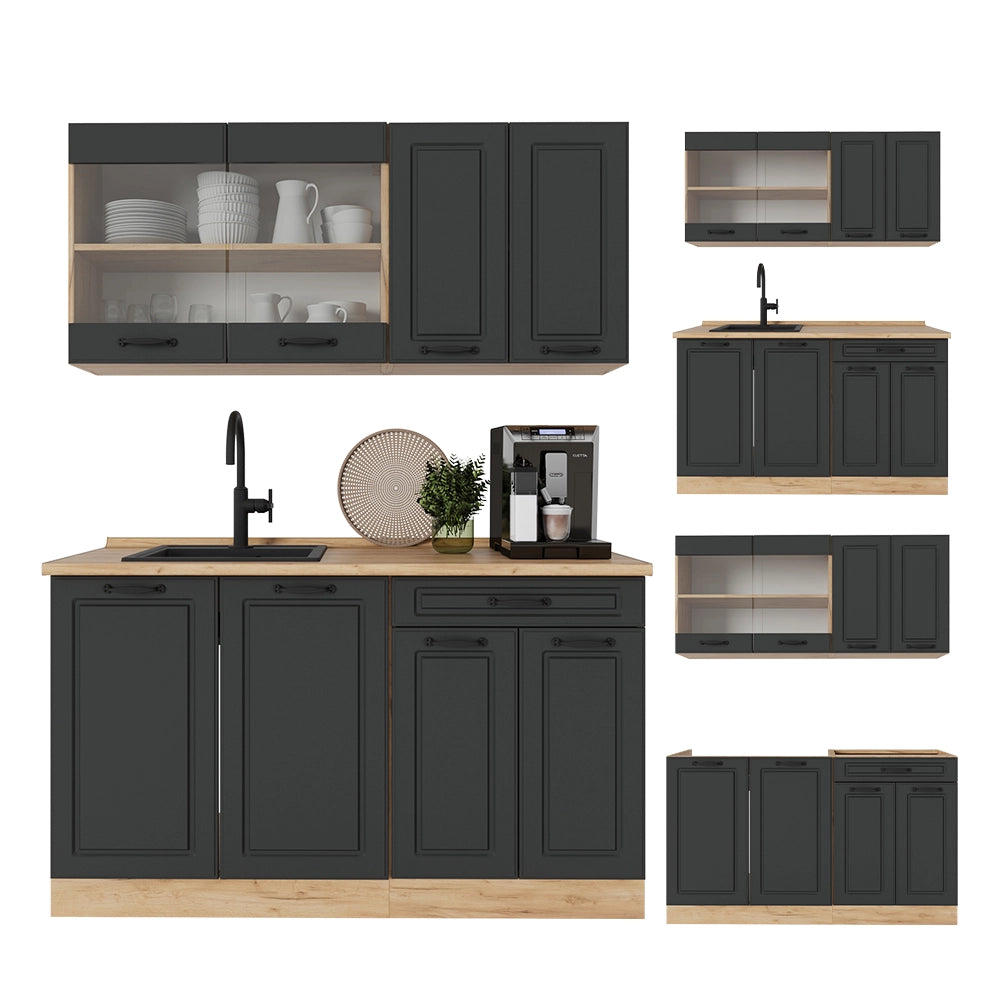 Vicco Cucina monoblocco Antracite casa di campagna/rovere dorato 140 cm , PL Rovere