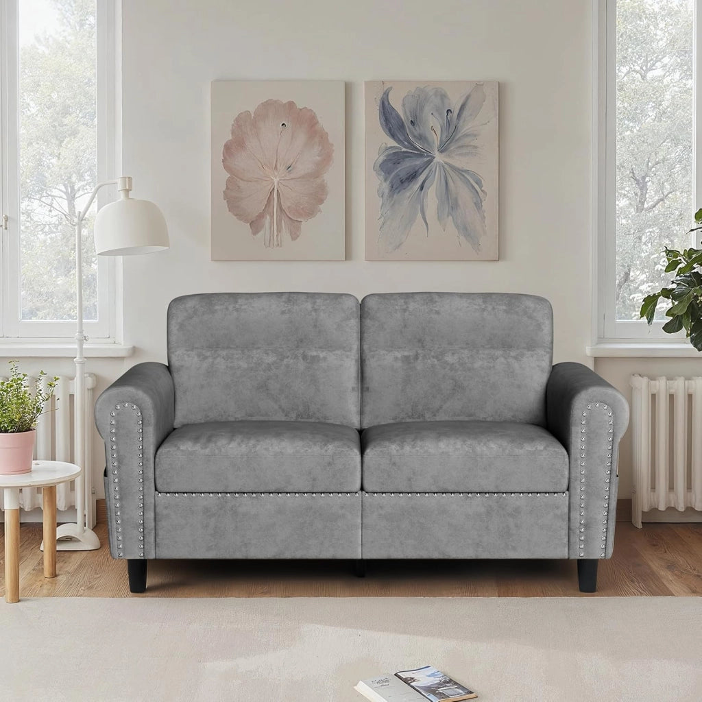 Divano a 2 posti,divanetto con tasca laterale,divano a due posti con cuscini di seduta rimovibili per soggiorno,camera da letto, ufficio,152 x 76 x 84 cm,Grigio scuro (Grigio scuro)