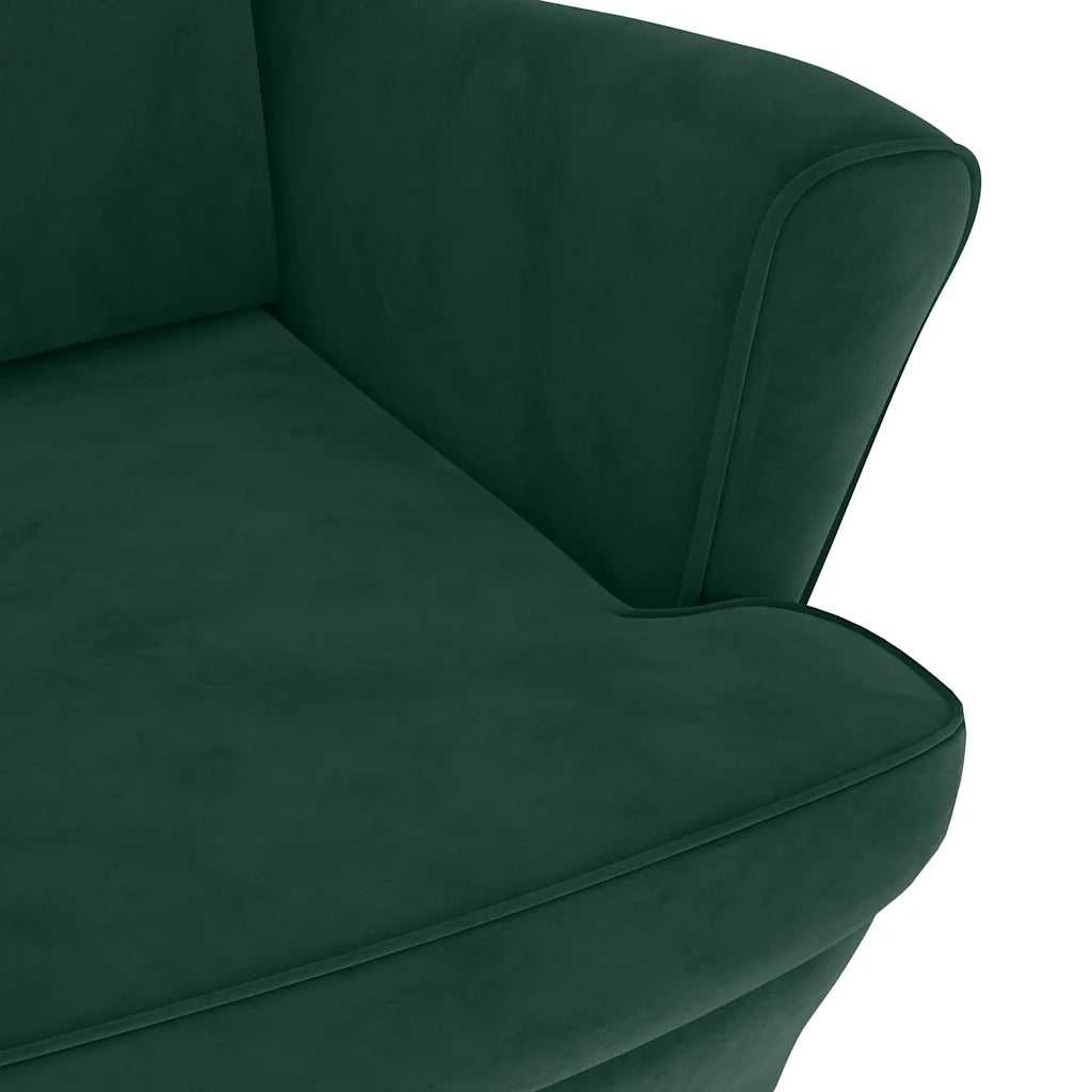 Divano Sedia-Poltrona Schienale ad Ala con Poggiapiedi Verde Scuro Velluto