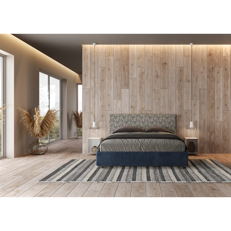 Letto imbottito Matrimoniale 160x200 cm tessuto Era Arla - Contenitore,Blu/Blu