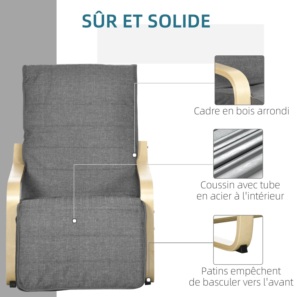 Poltrona relax con poggiapiedi regolabile ¨C Xylo ¨C tessuto sfoderabile grigio legno massello 94x66,5x100 cm