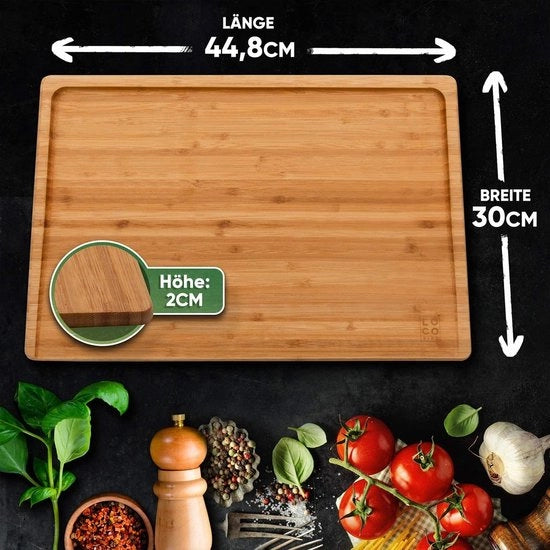 Snijplank massivo in bambù con solco di succo - 44,8x30x2 cm grande snodo in legno carne snodo per la cucina - snodo antibatterico in legno