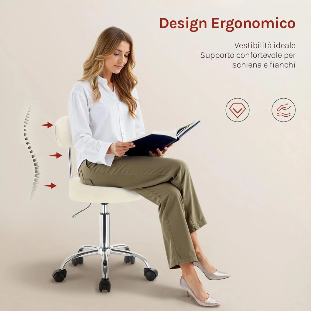 Sedie Ufficio Sedia da Scrivania Sgabelli con Schienale PU Cromato Girevole Moderno, per Ufficio, Salone, Massaggio, Toeletta Trucco, Crema