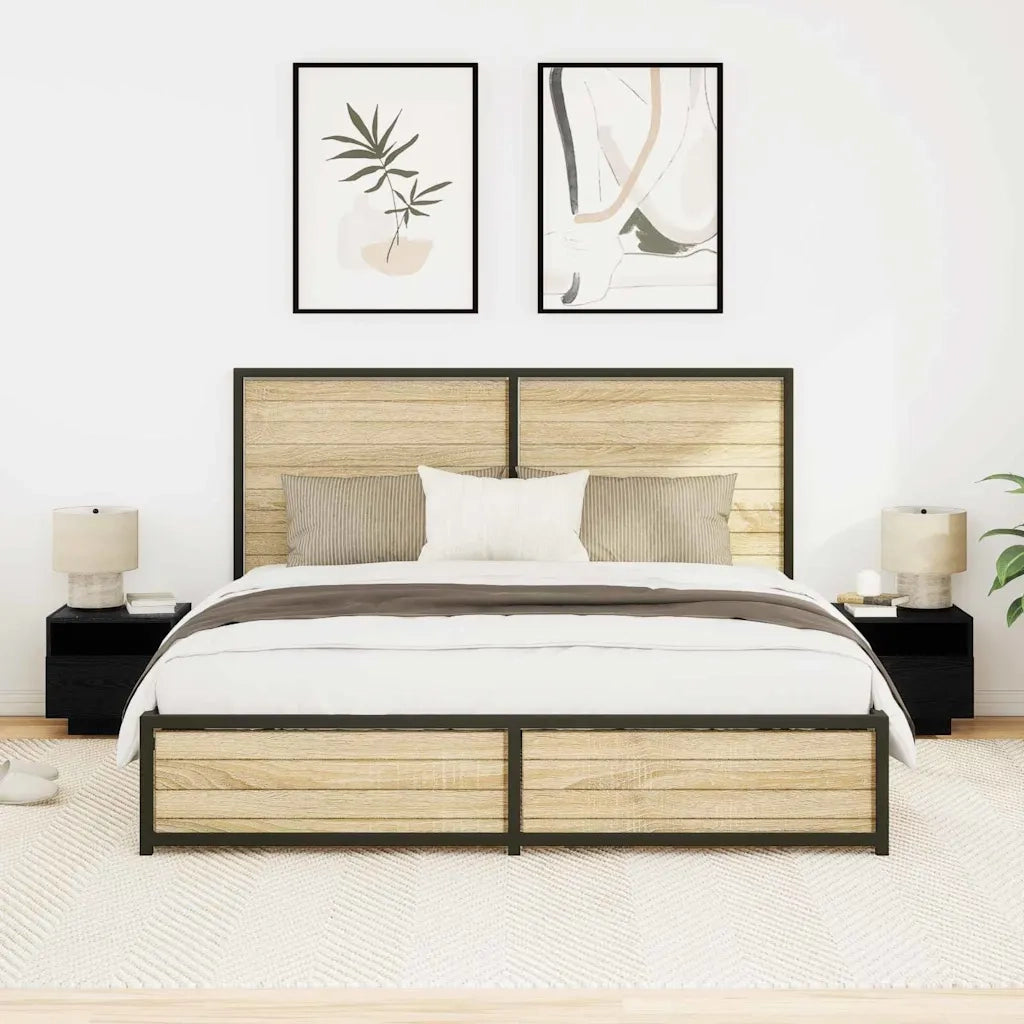 Set di 2 Comodini | Armadio da Notte | Mobiletto da notte con cassetto Rovere Nero 40 x 39 x 37 cm