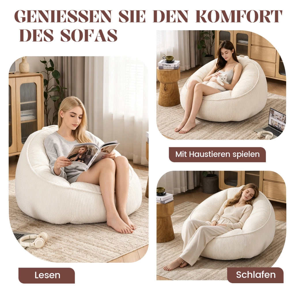 Poltrona pouf con schienale ergonomico e seduta morbida in tessuto a coste beige 45×40×27 cm