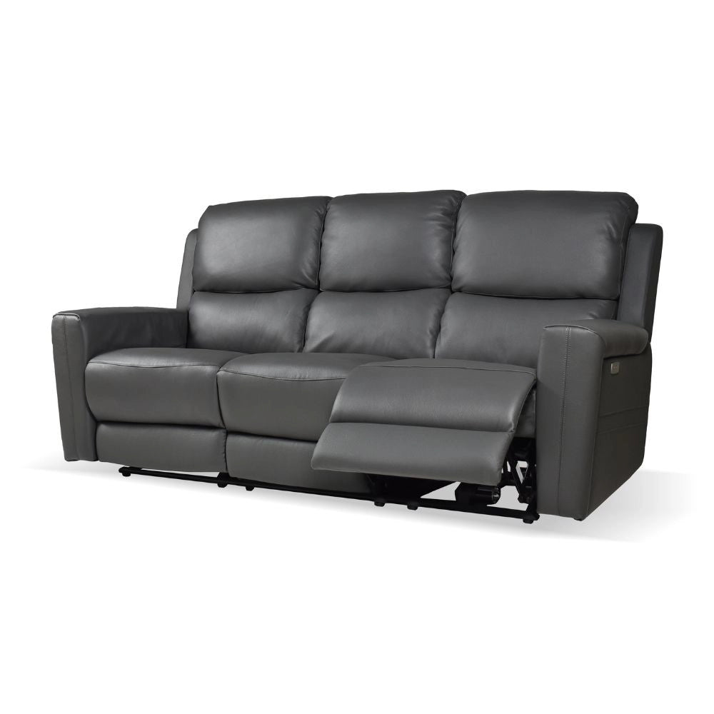 Divano 3 posti recliner elettrici in vera pelle grigio scuro Claus 211x77x103H