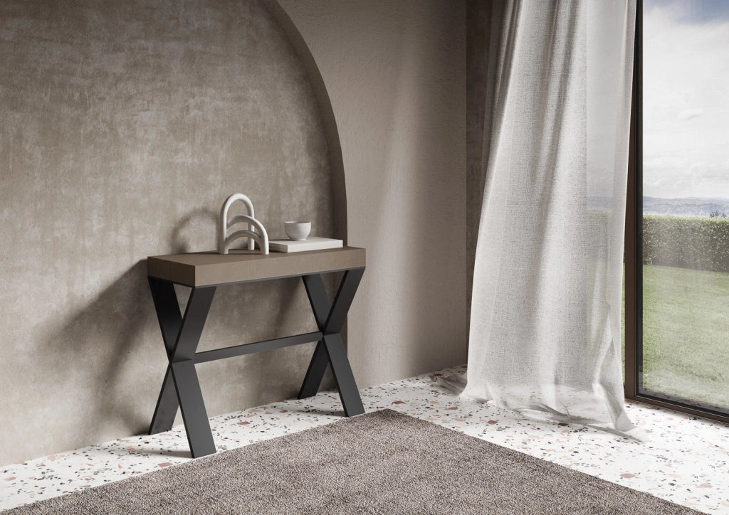 Consolle Allungabile 90-196x40x77 cm Xenia Small Tortora Telaio Antracite