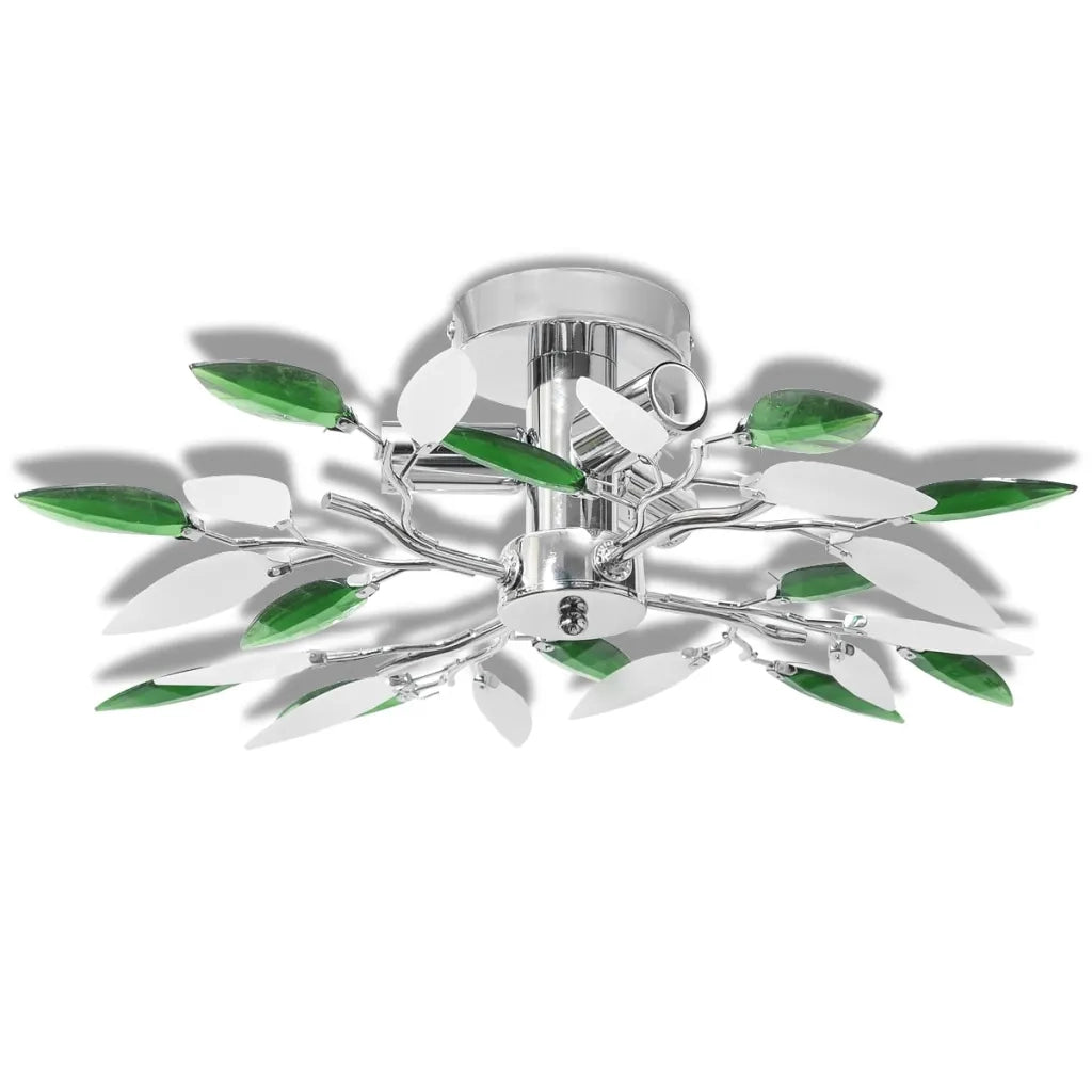 Lampada Soffitto Foglie Bianco e Verde Cristallo Acrilico 3xE14cod mxl 103807