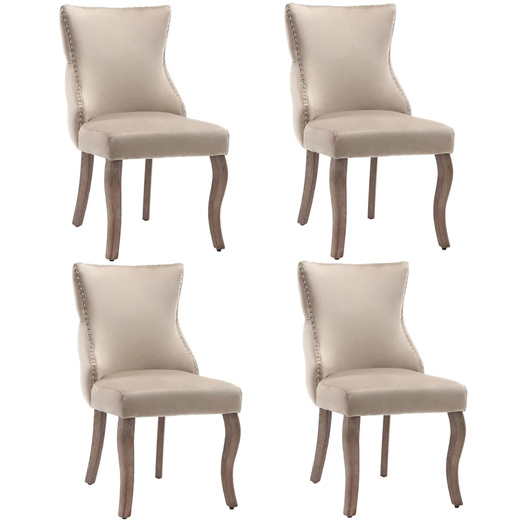 Sedie da Pranzo Imbottite in Velluto con Schienale e Gambe in Legno Massello ¨C MINIMAL ¨C Beige, Set 4 Pezzi
