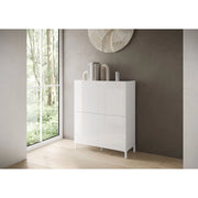 Credenza alta moderna 4 ante 90x35x110 cm Solaria - Bianco Lucido