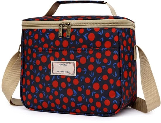 Lunchtas Geïsoleerde Grande con Disegno di Fiori e Cinturone Regolabile (7,5L, B-Blu Scuro)