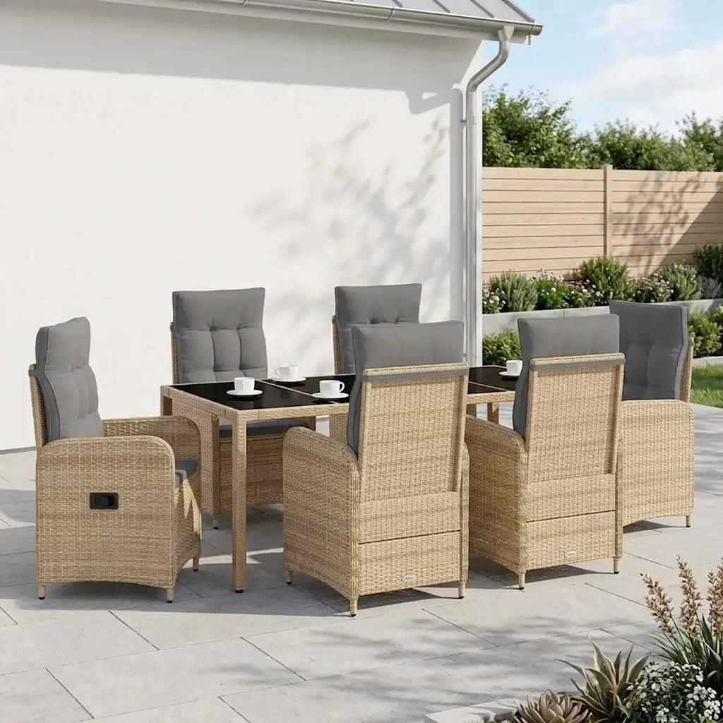 Set da pranzo per esterni 7 pz Beige e Grigio Chiaro polyrattan 3422342