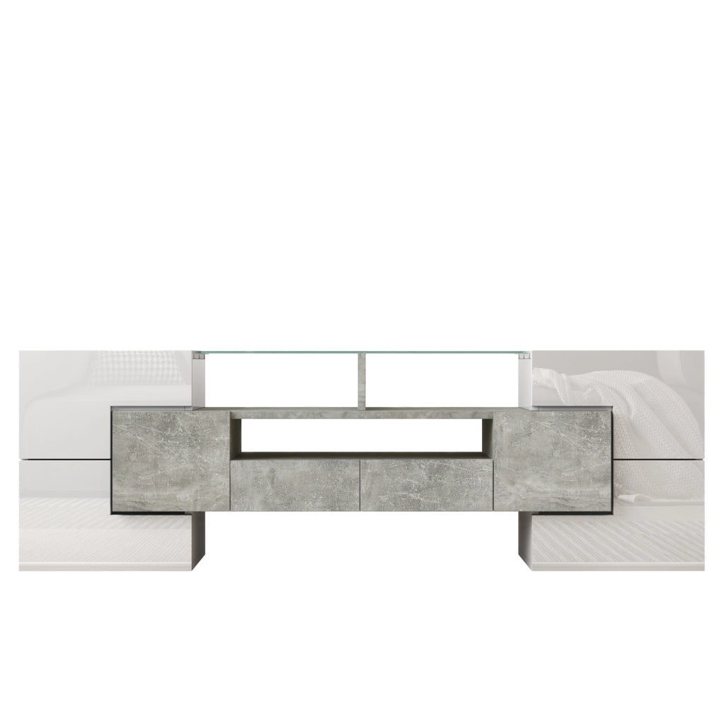 Mobile TV 145x30x51 cm; LED multicolore e grande capienza; pannello truciolare; bianco