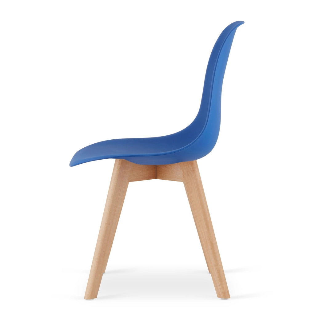 Set di 4 Sedie Kito in Polipropilene Blu con Gambe in Legno di Faggio