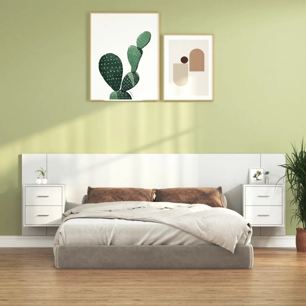 Testiera | Testata per Letto con Comodini in Legno Multistrato Bianco