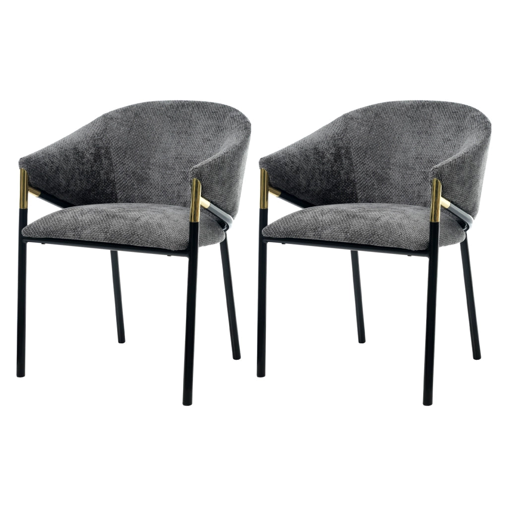 Sedie da Pranzo con Braccioli ¨C Xylo ¨C Grigio, Struttura in Metallo Dorato, Set 2 Pezzi
