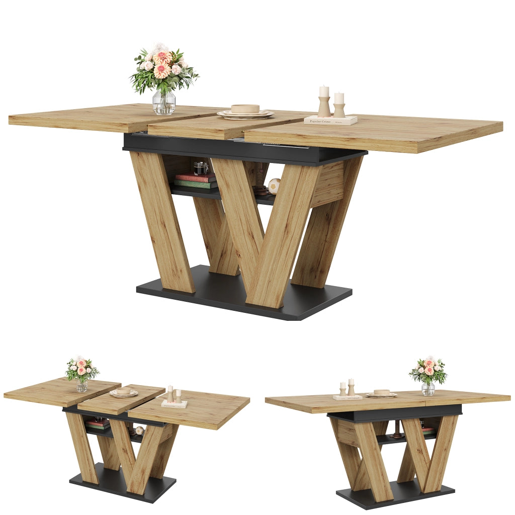 Tavolo allungabile moderno 119-158,5 x 80 x 75 cm con piano in MDF, struttura con gambe a W, colore nero/naturale