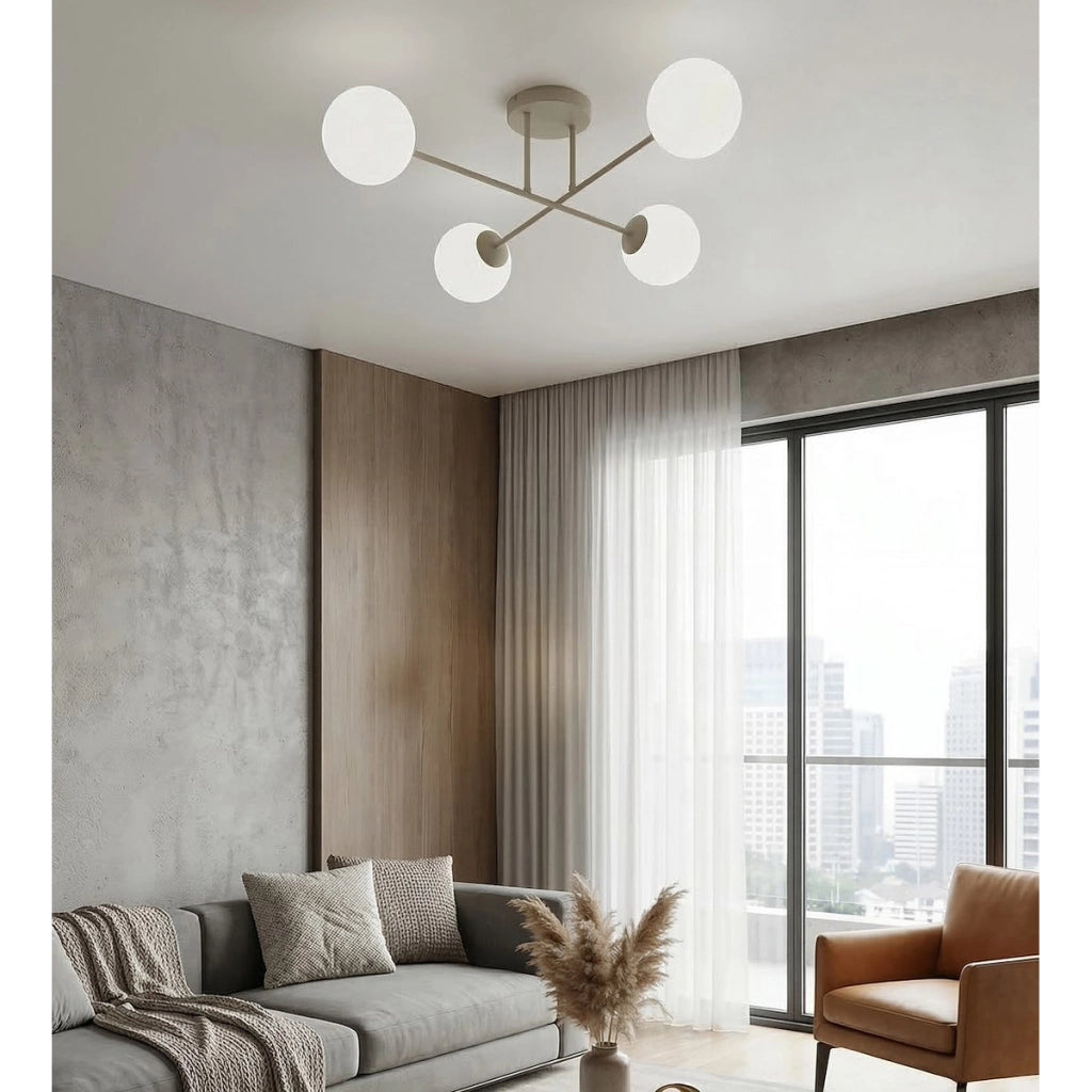 Lampada a sospensione ROMA con struttura beige e sfere in vetro opale