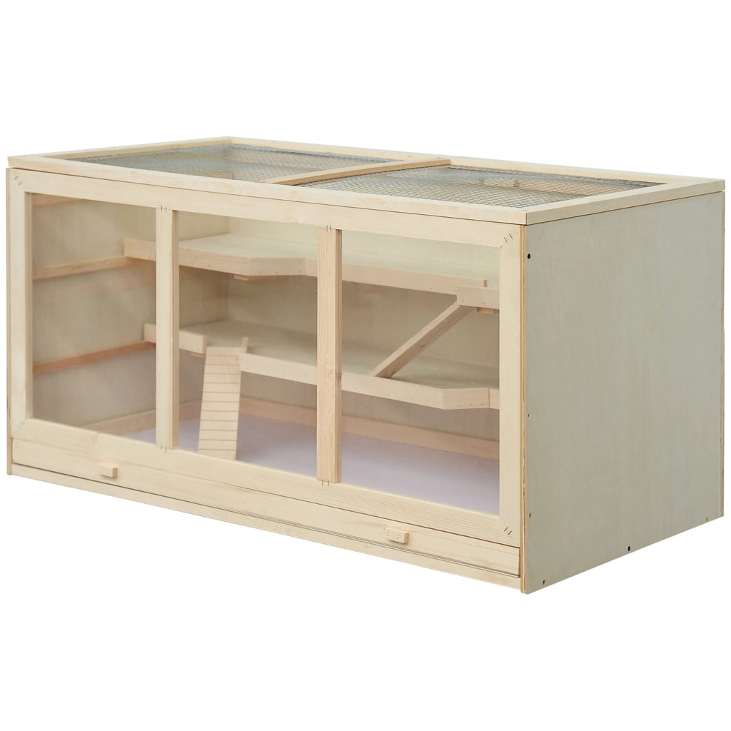 Gabbia per Criceti in Legno 3 Livelli con Scala e Ripiano ¨C zephmum ¨C 115x57x55 cm Naturale