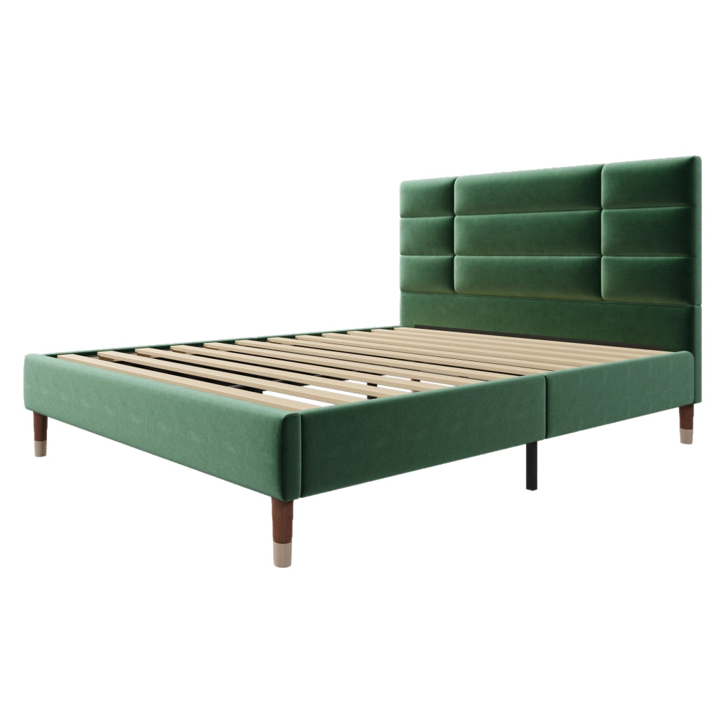 Letto matrimoniale – 140x200 cm – testiera imbottita rete – velluto verde scuro