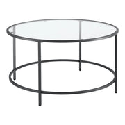 Tavolino Rotondo Kouvola con Piano in Vetro Ø 84 x 46 cm - Nero [en.casa]
