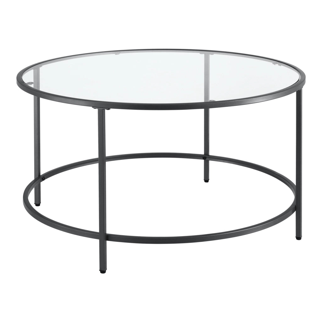 Tavolino Rotondo Kouvola con Piano in Vetro Ø 84 x 46 cm - Nero [en.casa]