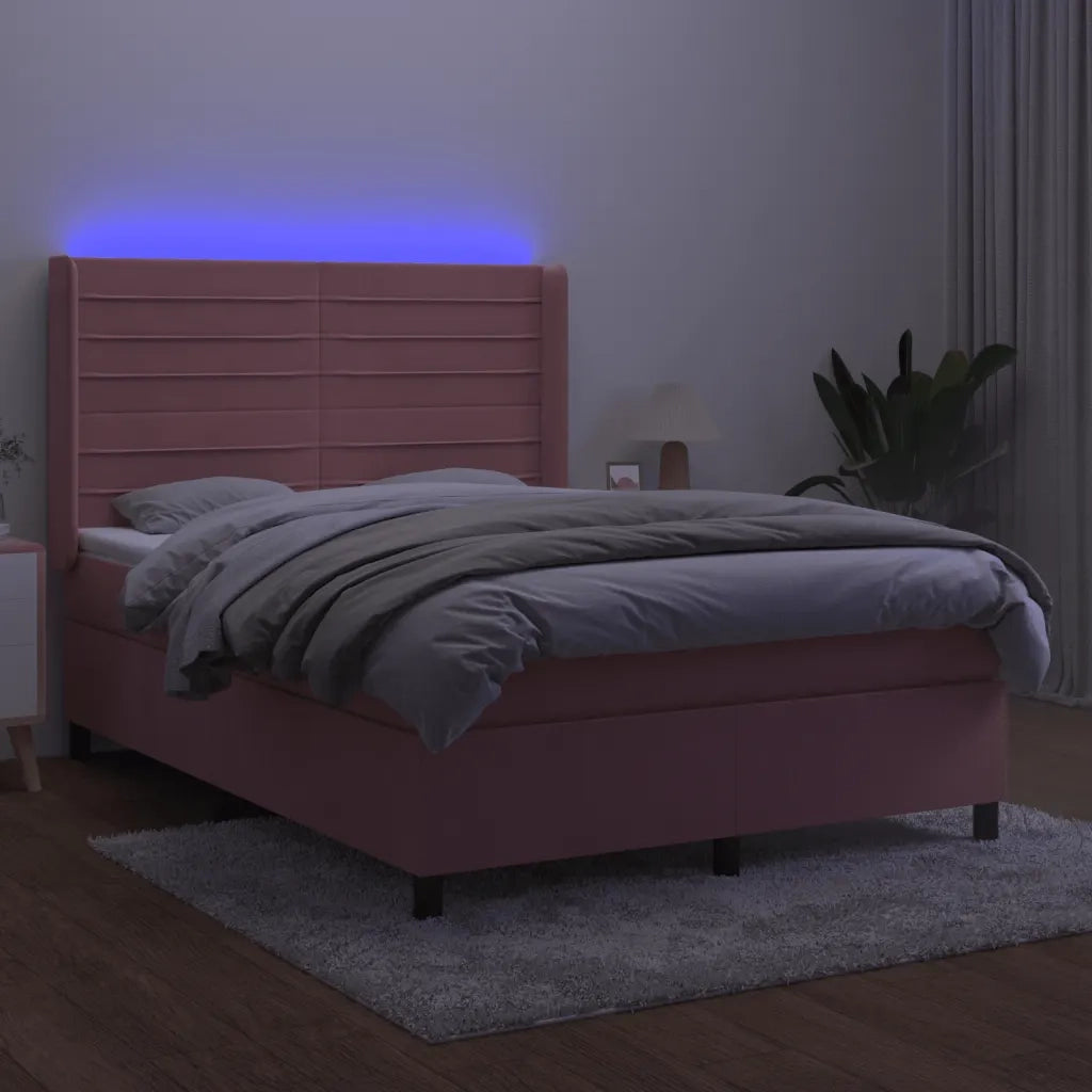 Letto a Molle con Materasso e LED Rosa 140x190 cm in Velluto