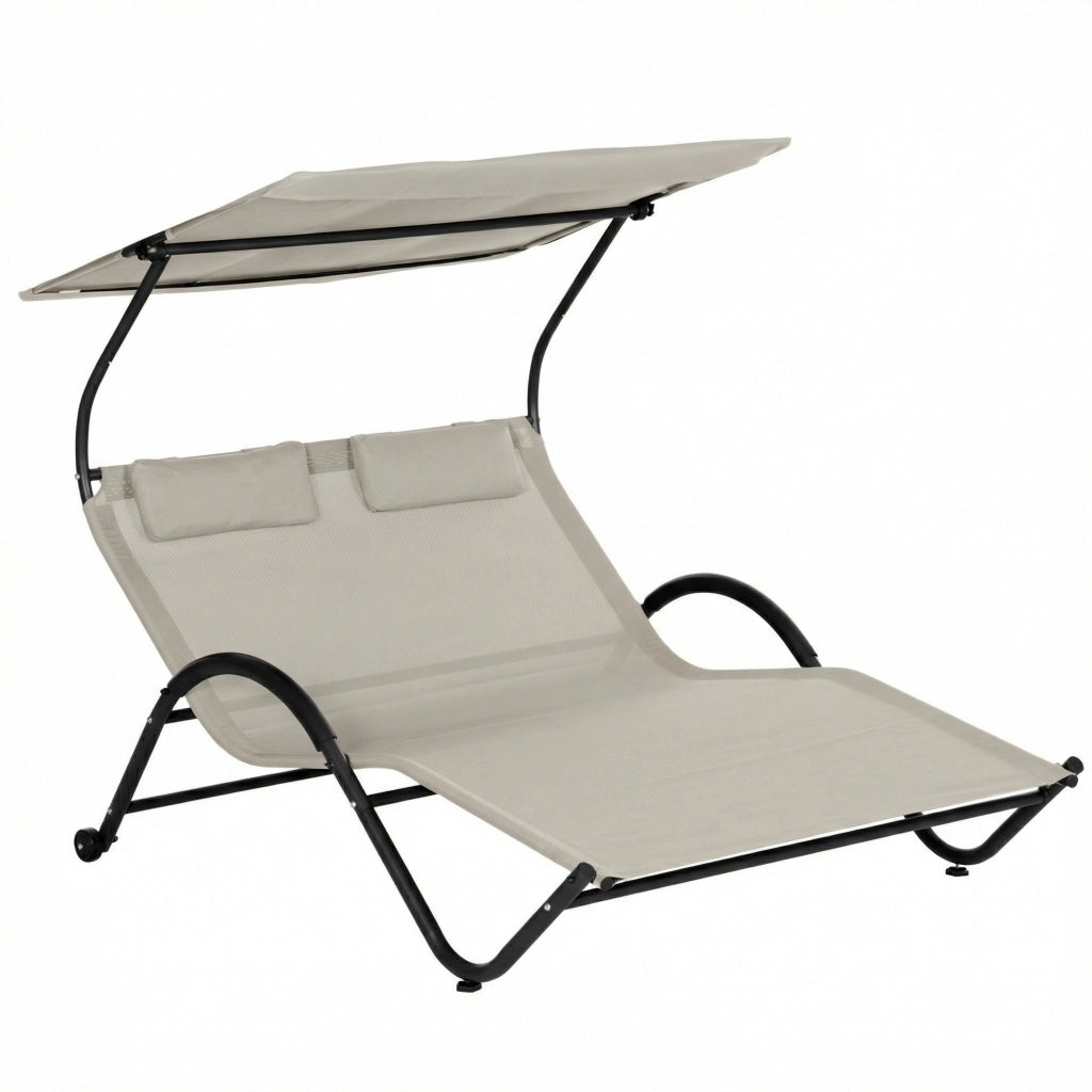 Chaise Longue da Esterno con Cuscino e Ruote ¨C Zephmum ¨C Grigio Poliestere Acciaio 200x60x40