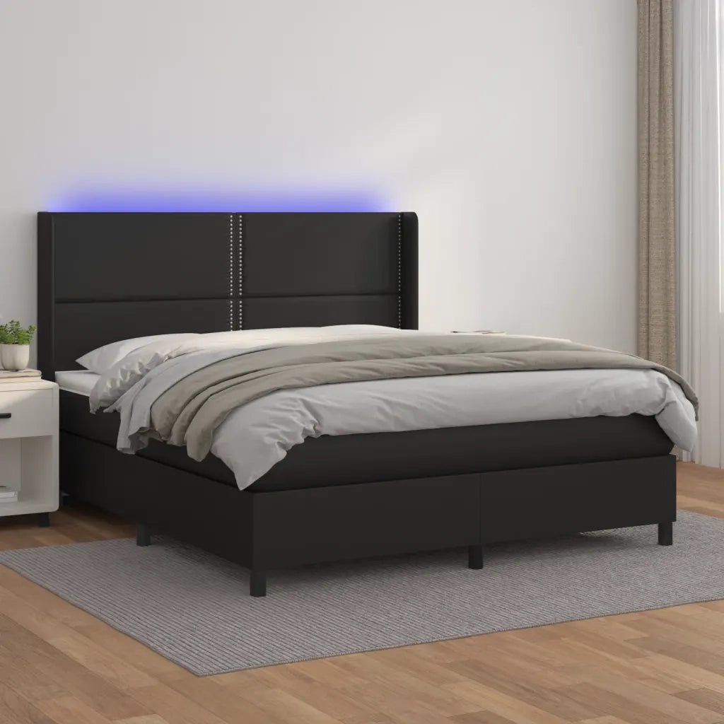 Giroletto a Molle con Materasso e LED Nero 180x200cm Similpellecod mxl 99400