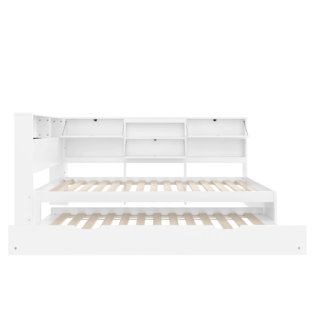 Letto 90x200 cm con testiera contenitore ed estraibile in legno bianco
