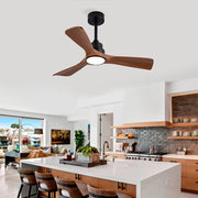 Ventilatore da soffitto con luce LED; motore DC reversibile; nero e noce scuro