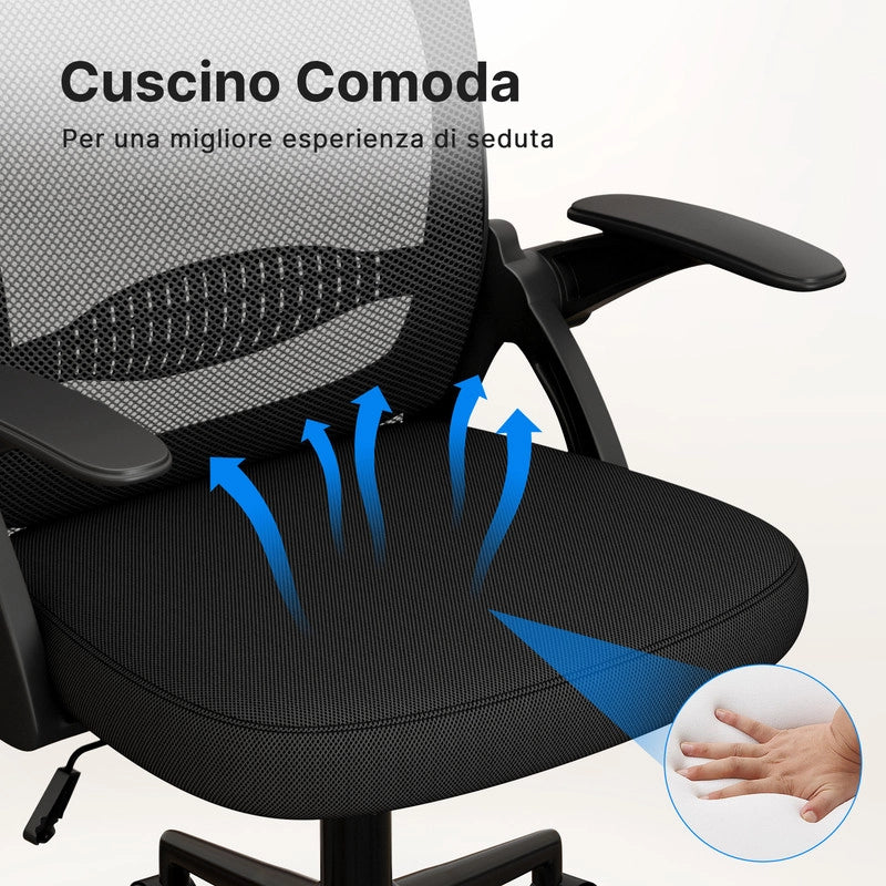 Sedia Ufficio con Supporto Lombare - RATTANTREE - Sedia Ufficio da Scrivania ergonomica Braccioli 90¡ã Regolabile - Nero