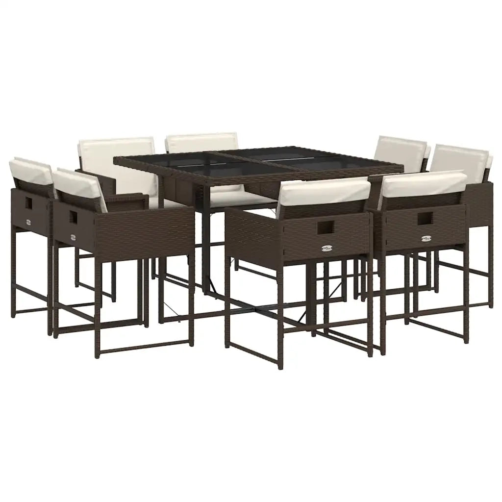 Set da Pranzo da Giardino 9pz | Set Salotto da Giardino con Cuscini Marrone in Polyrattan