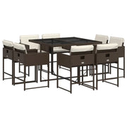 Set da Pranzo da Giardino 9pz | Set Salotto da Giardino con Cuscini Marrone in Polyrattan