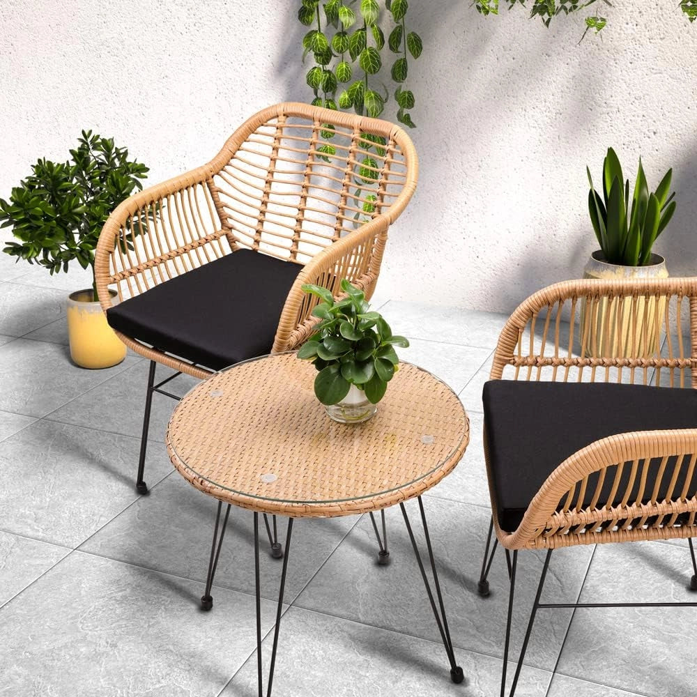 Set da Balcone 3 Pezzi Tavolino e Sedie da Giardino Effetto Polyrattan Salottino da Terrazzo