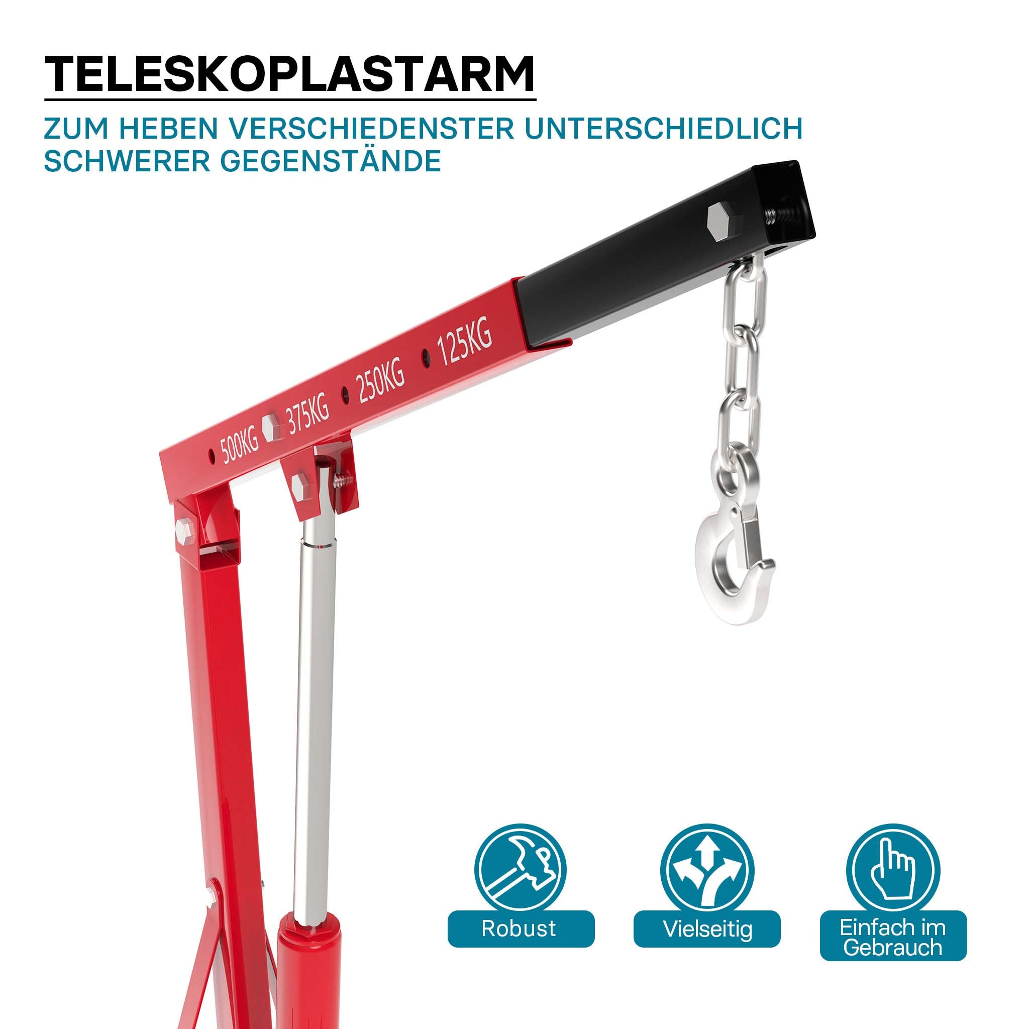 gruetta idraulica da officina per sollevamento motori, gru manuale pieghevole con braccio regolabile, carico max 500kg