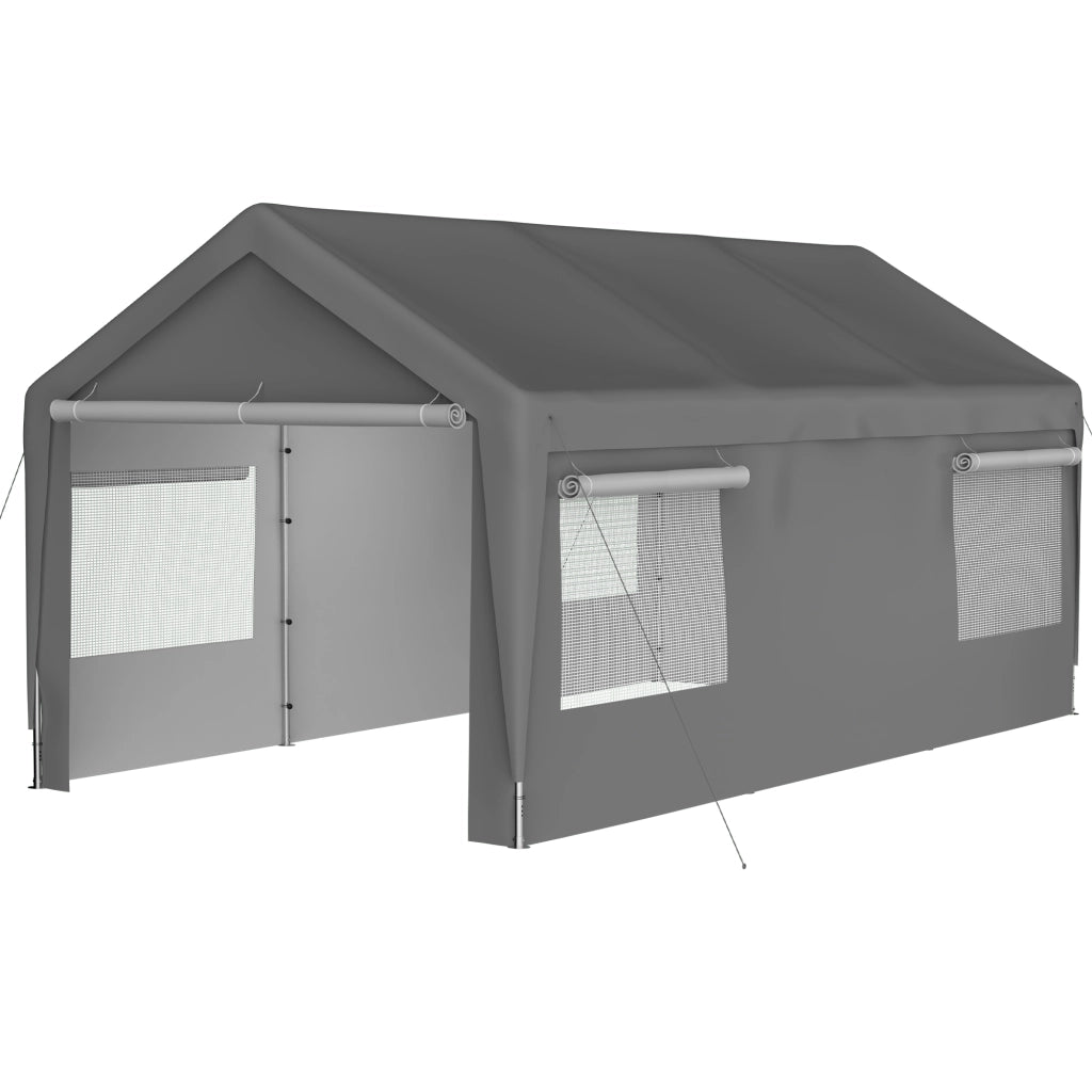 Carport Tenda 3x6 m Grigio con Pareti Removibili, Finestre Avvolgibili e Telaio Metallico