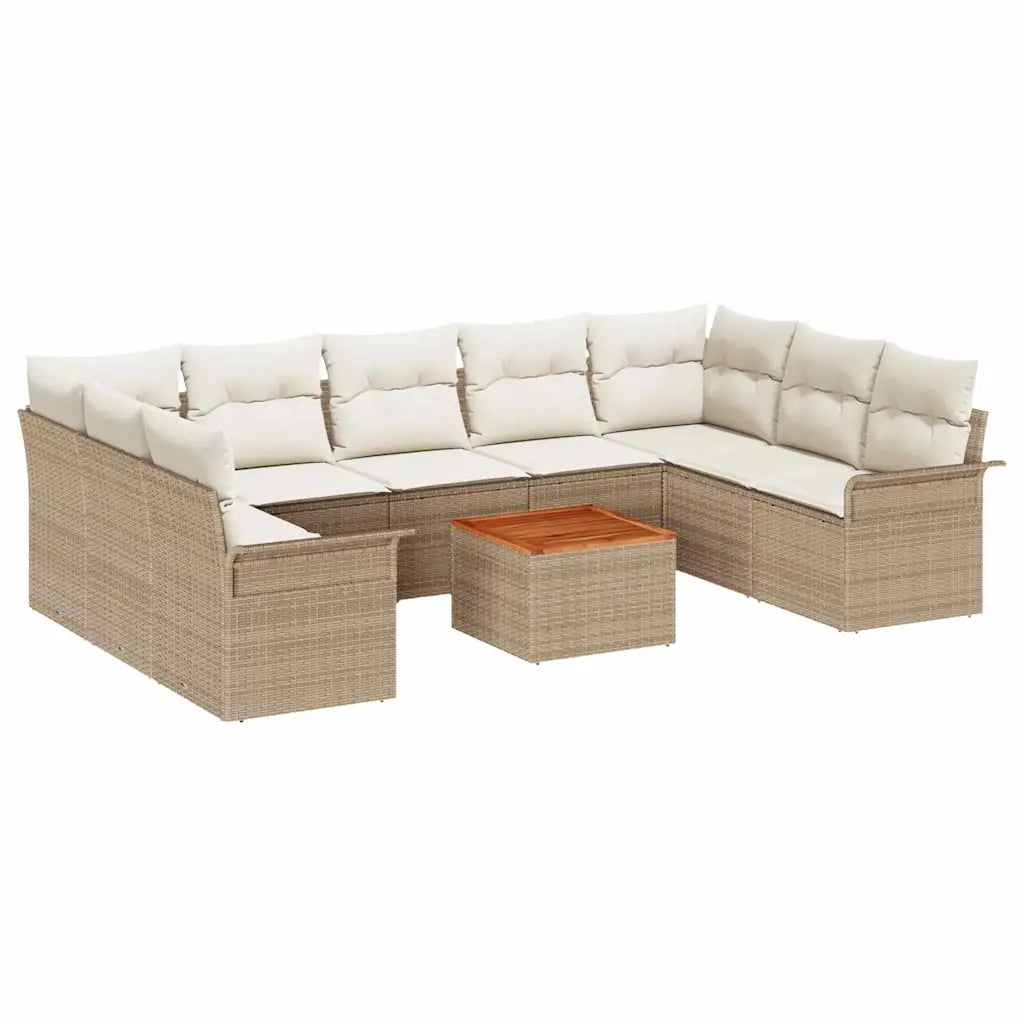 Set Divano da Giardino con cuscino 10 pcs Beige polyrattan
