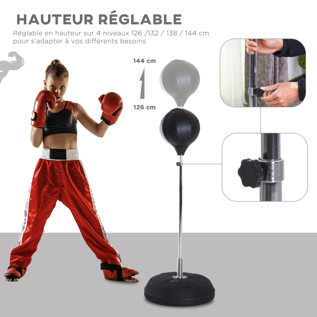 Sacco da boxe su piede regolabile ¨C zephmum ¨C nero 126-144 cm con guanti pompa base