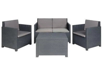 SALOTTINO SET RATTAN AURELIA ANTRACITE DIVANO + TAVOLO + 2 POLTRONE