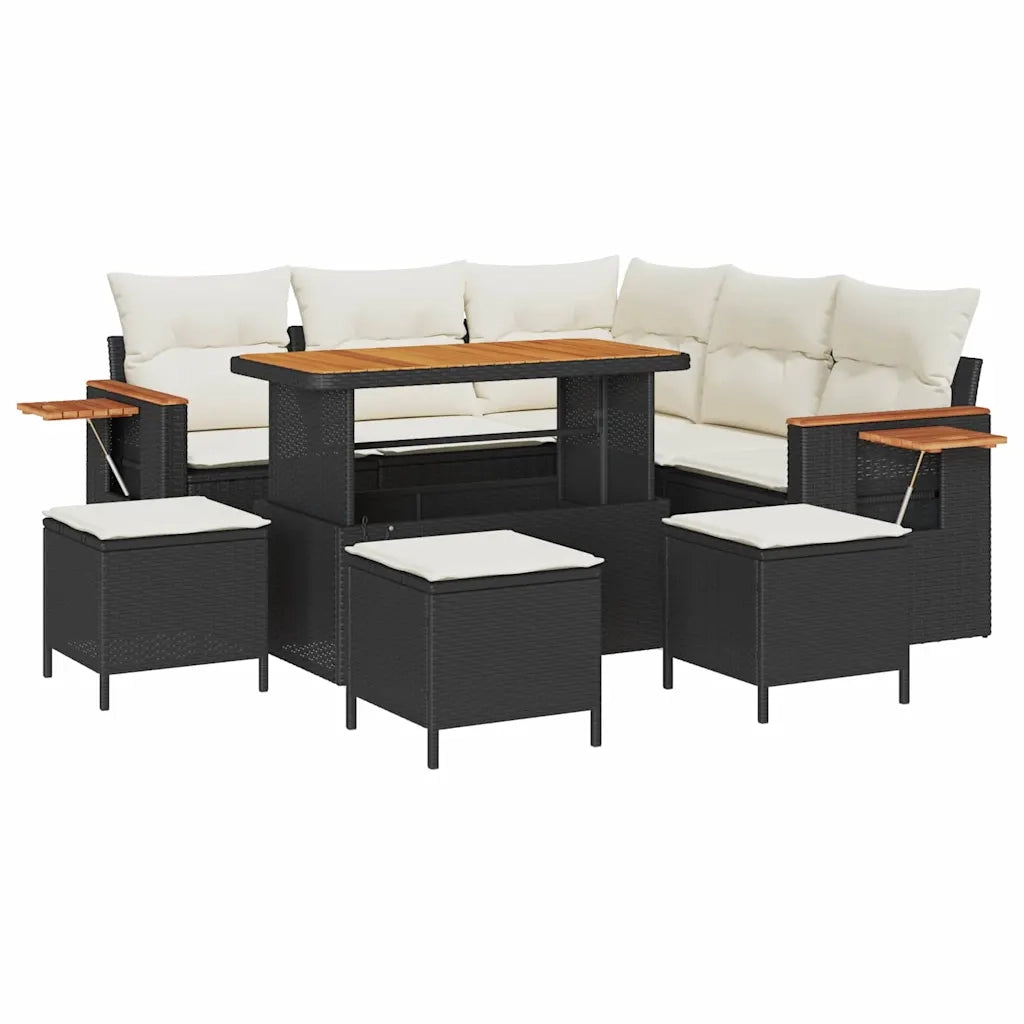Set Divano da Giardino 10 pcs Nero e Crema polyrattan 3365130