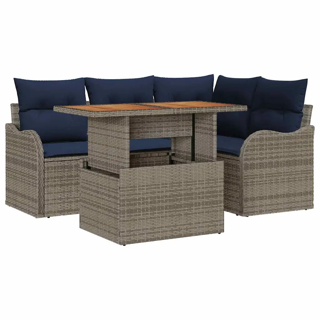 Set Divano da Giardino 5 pz 4-Numero di posti Grigio e Blu Navy 3349457