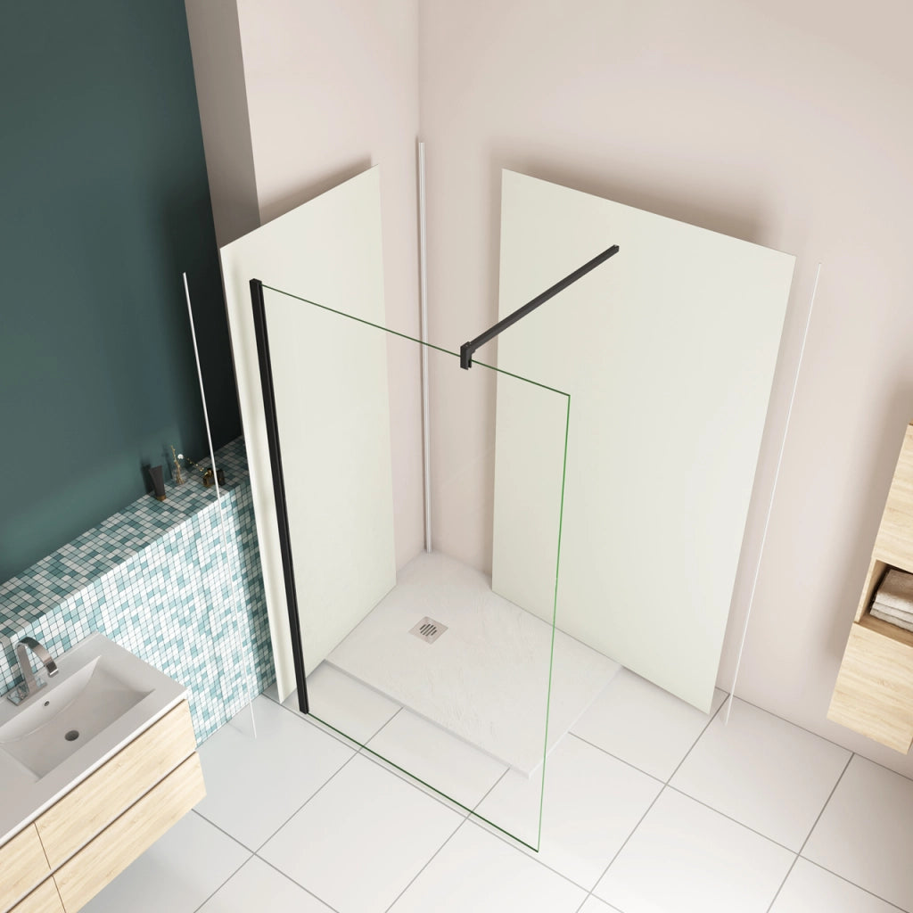 H.210 cm Pannello Doccia ad Angolo 80x90 cm Realizzato in Alluminio da 3 mm con Profili Finitura Bianco Avorio per Rivestimento Parete Bagno
